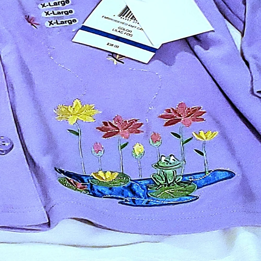 Vintage Lavender Embroidered Front Button Knit Blouse - Picture 10 of 12